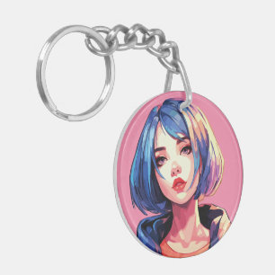 Violet Dream: Anime Girl in Stylish Attire Key Ring
