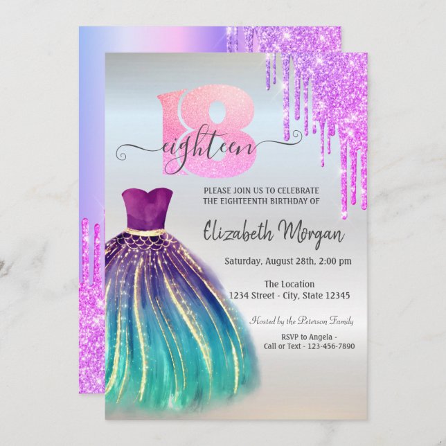 Violet Drips Dress 18th Birthday  Invitation (Front/Back)