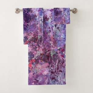 Violet Drops Abstraction Bath Towel Set