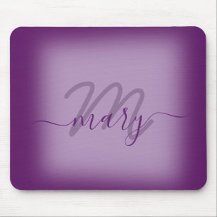 Violet Dusty Purple Minimal Name Monogram Mouse Pad