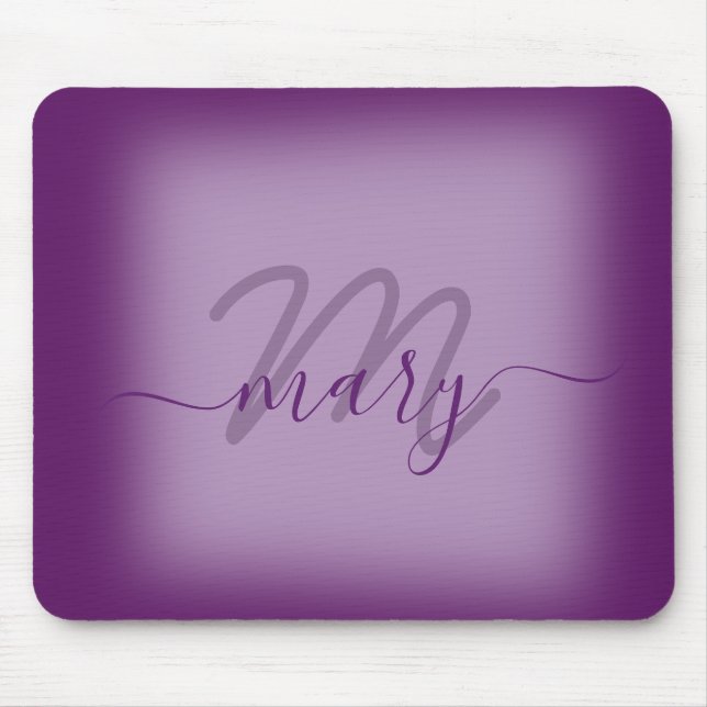 Violet Dusty Purple Minimal Name Monogram Mouse Pad (Front)