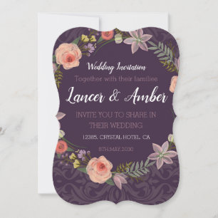 Violet Elegant Pink Rose Wedding Invitation Card
