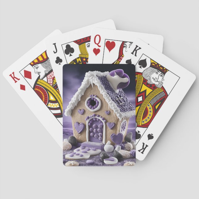 Violet Enchanted Gingerbread House Playing Cards (Back)