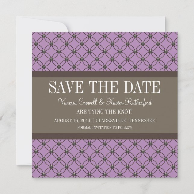 Violet Fancy Lattice Save the Date Invite (Front)