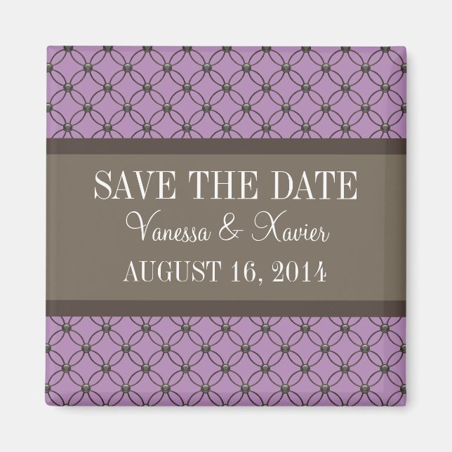 Violet Fancy Lattice Save the Date Magnet (Front)