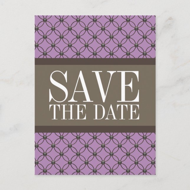 Violet Fancy Lattice Save the Date Postcard (Front)