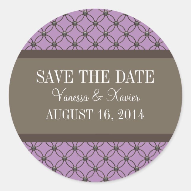 Violet Fancy Lattice Save the Date Stickers (Front)