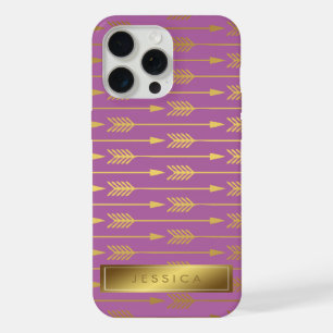 Violet Faux Gold Foil Arrows Pattern iPhone 15 Pro Max Case