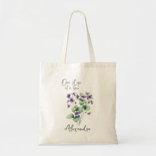 Violet February Birth Flower Custom Name Tote Bag
