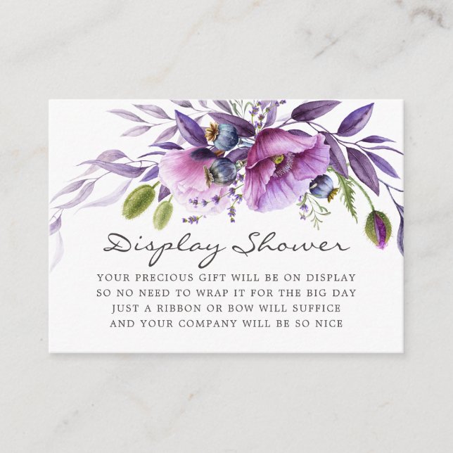 Violet Floral Baby Shower Display Shower Enclosure Card (Front)