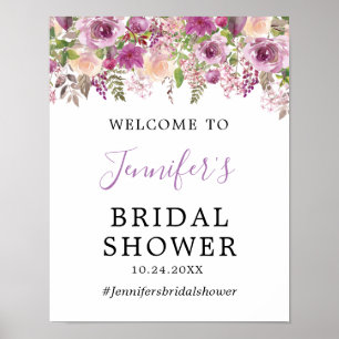 Violet Floral Bridal Shower Welcome Poster