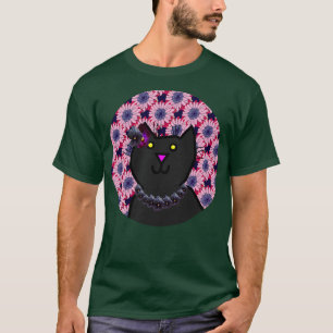 Violet Floral Cat Portrait T-Shirt