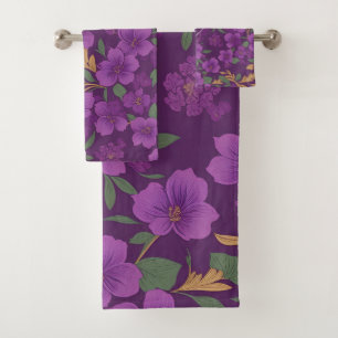 Violet Floral Colourful Personalised Pattern Bath Towel Set