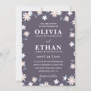 Violet Floral Minimalist Wedding Invitation