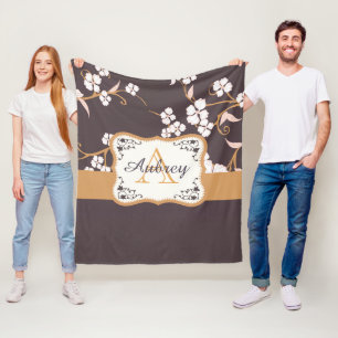 Violet Floral Monogram Fleece Blanket