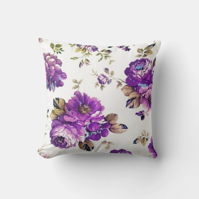 Violet Floral Pattern Cushion (Front)
