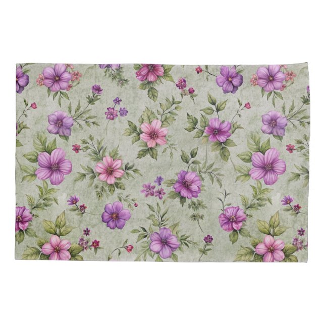 Violet Floral Pattern Pillowcase (Back)