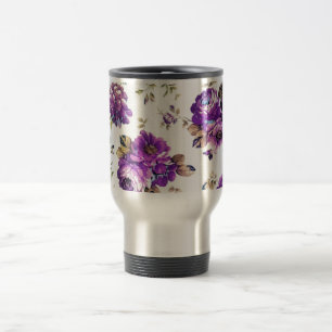 Violet Floral Pattern Travel Mug