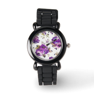 Violet Floral Pattern Watch