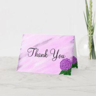 Violet Floral Watercolor Monogram Wedding Thank You Card