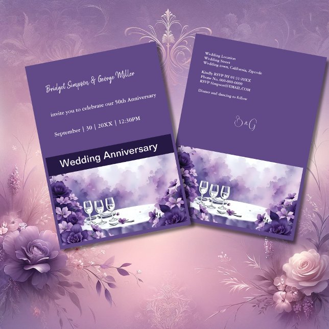 Violet Floral Wedding with Paris Eiffel Tower View Invitation (Creator Uploaded)