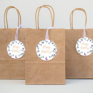 Violet florals bluebells white happy birthday classic round sticker