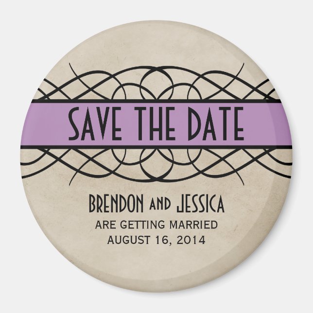 Violet Flourish Border Save the Date Magnet (Front)