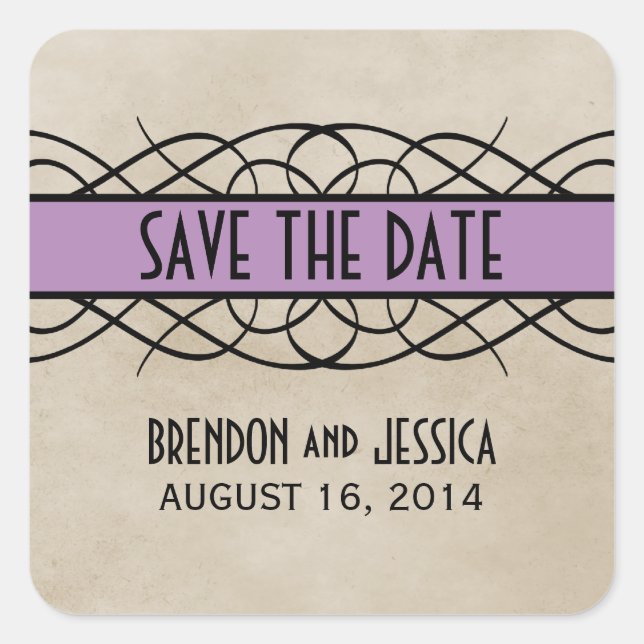 Violet Flourish Border Save the Date Stickers (Front)
