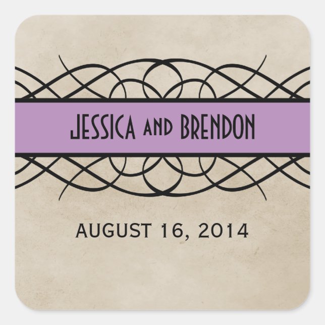 Violet Flourish Border Wedding Stickers (Front)