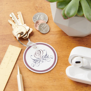 Violet Flourish Rose Designer Keychain
