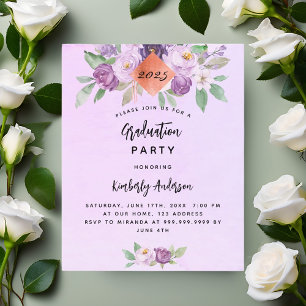 Violet flower budget graduation party invitation