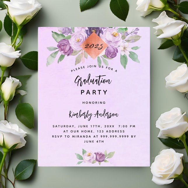 Violet flower budget graduation party invitation flyer (Creator Uploaded)
