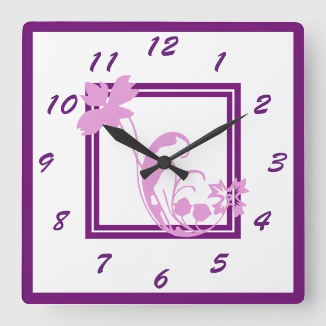 Violet Flower Frame Wall Clock (Front)
