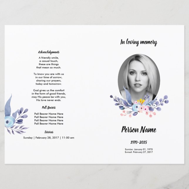VIOLET FLOWER | Funeral Program Template (Front)