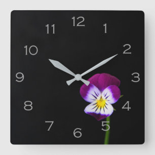 Violet Flower Grey Numbers wccn Square Wall Clock
