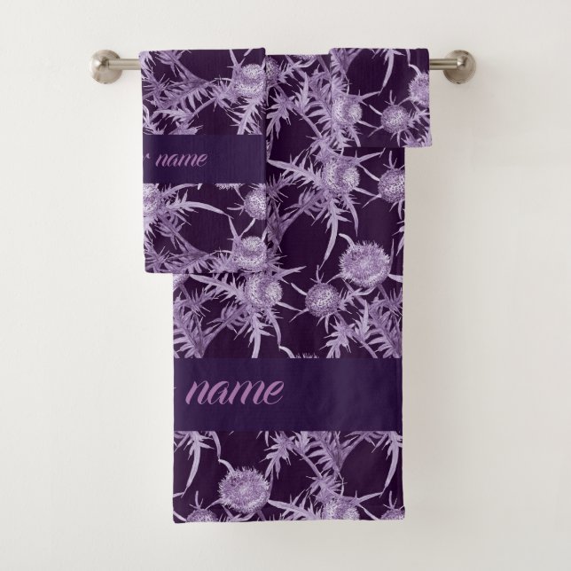 violet flower pattern bath towel set (Insitu)
