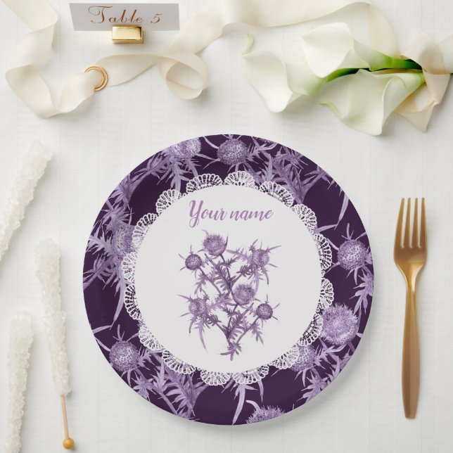 violet flower pattern paper plate (Wedding)