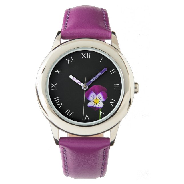 Violet Flower White Roman Numbers wacna Watch (Front)