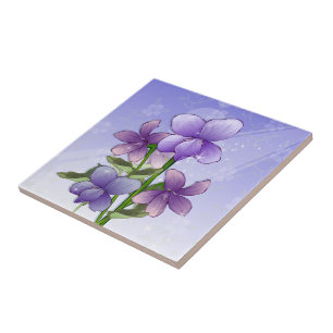 Violet flowers art ceramic tile