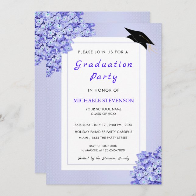 Violet Flowers Framed Graduation Invitation (Front/Back)