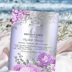 Violet Flowers Glitter Lilac 75th Birthday   Invitation