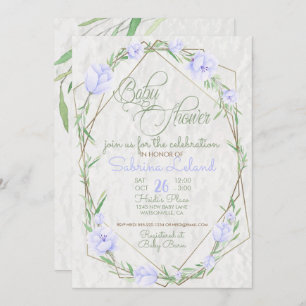 Violet Flowers Greenery Terrarium Baby Shower Invitation