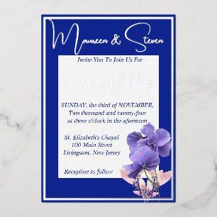 Violet Flowers on Royal Blue & White Wedding