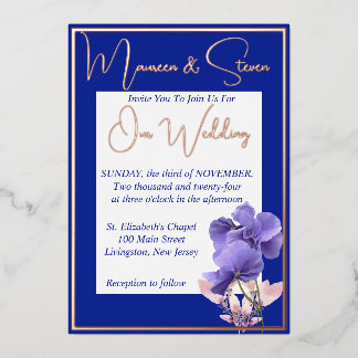 Violet Flowers on Royal Blue & White Wedding