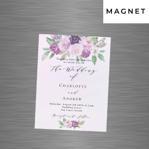 Violet flowers roses greenery luxury wedding magnetic invitation