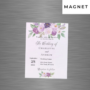 Violet flowers roses greenery luxury wedding magnetic invitation