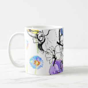 Violet Flowers Watercolor Vintage Pattern Coffee Mug