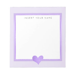 Violet Foil Heart Personalised Notepad 5.5" x 6"