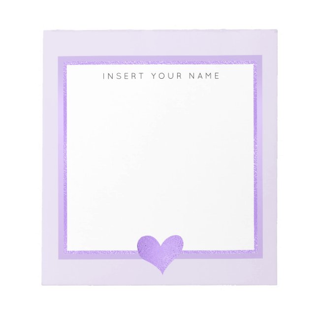Violet Foil Heart Personalised Notepad 5.5" x 6" (Front)