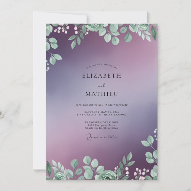 Violet Foliage Eucalyptus Wedding Invitation (Front)
